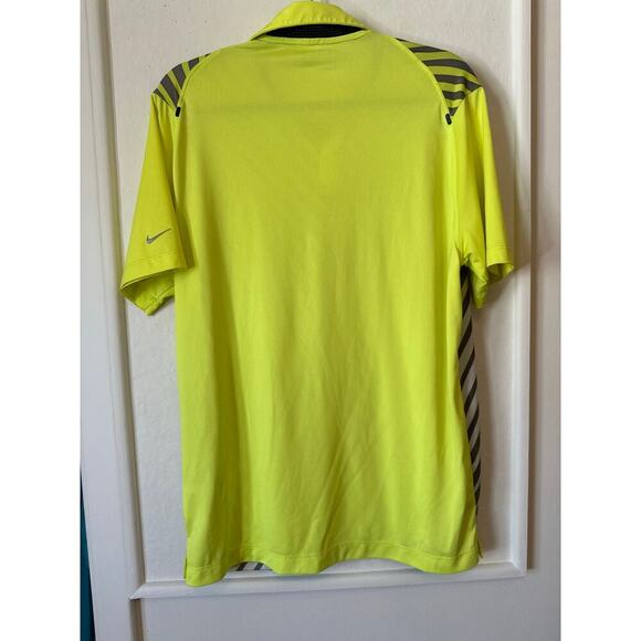 Nike Golf Tour Performance Dri-Fit Polo Shirt Medium Neon Yellow Gray Stripe - Picture 2 of 6